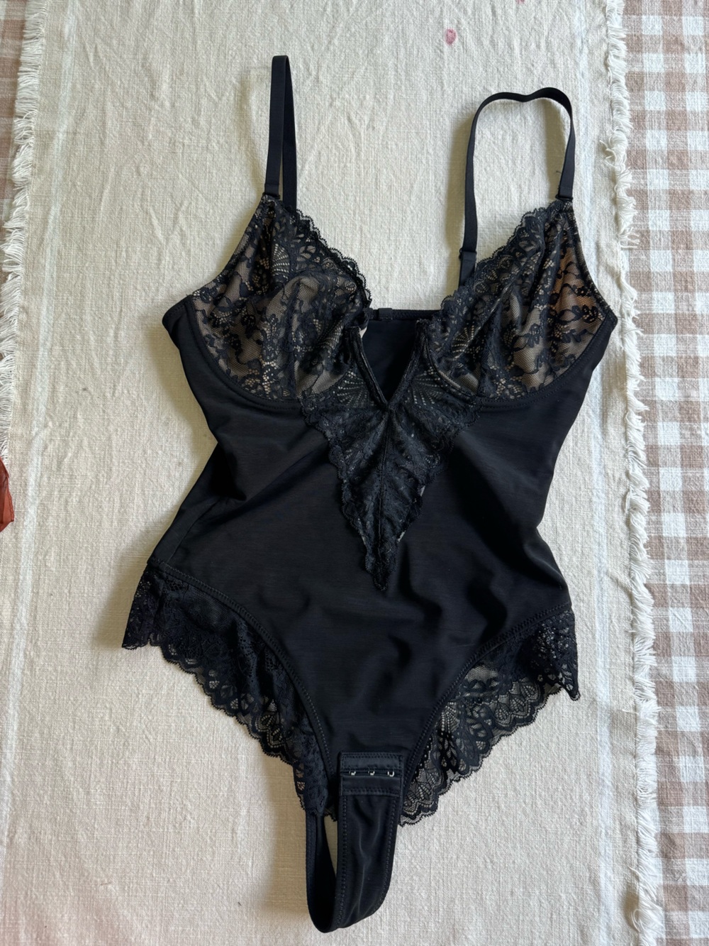 Black Lace Trim Bodysuit - Women Intimates